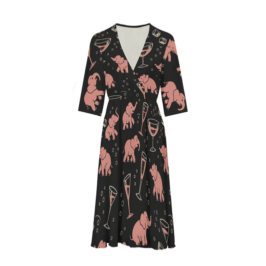 "Pink Elephants" V-Neck Dress